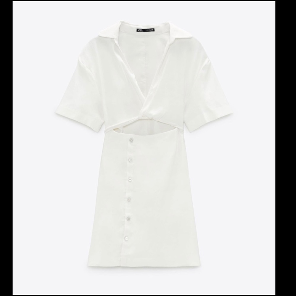 ZARA CUT OUT LINEN BLEND DRESS - Picture 12 of 16